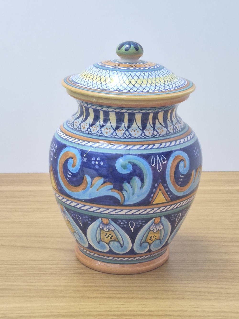 Neiman Marcus Hand Painted Italian Pottery Lidded Jar Urn Italy